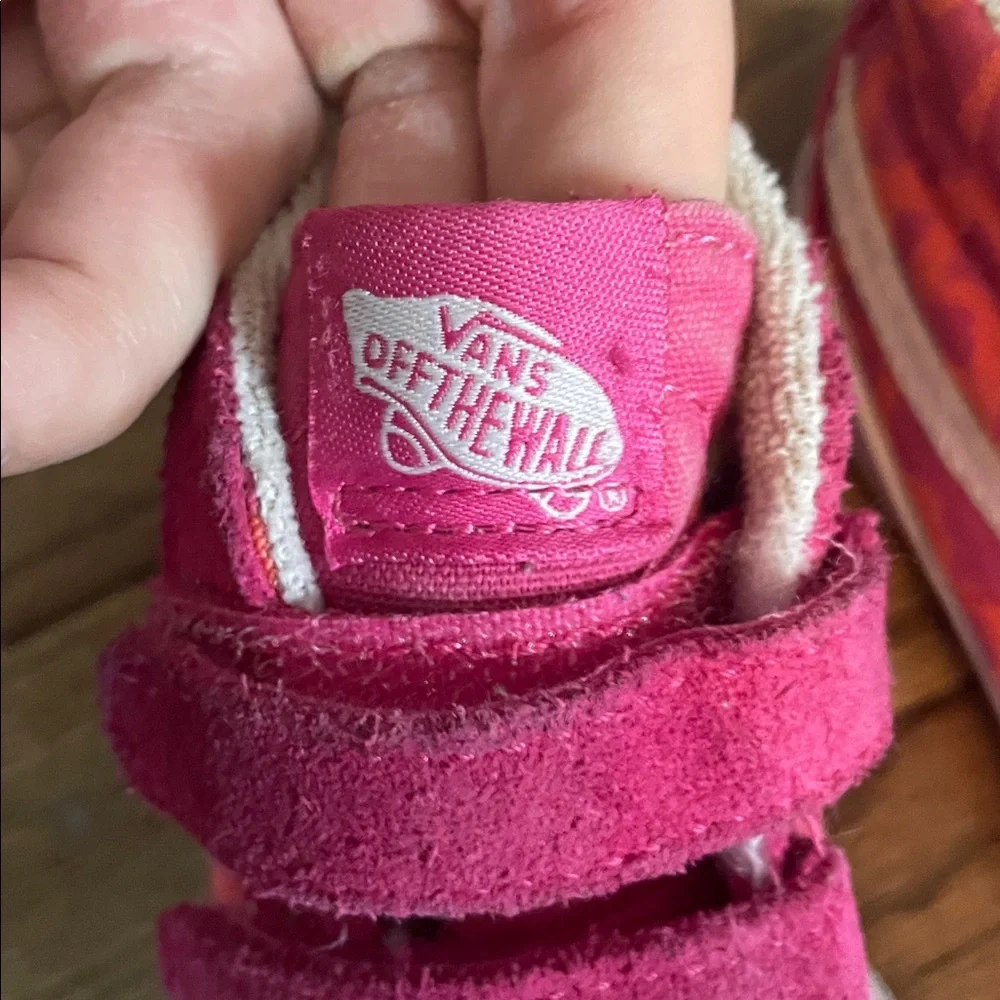 Vans Kids' Pink and Orange Leopard Velcro Sneakers size 7 toddler